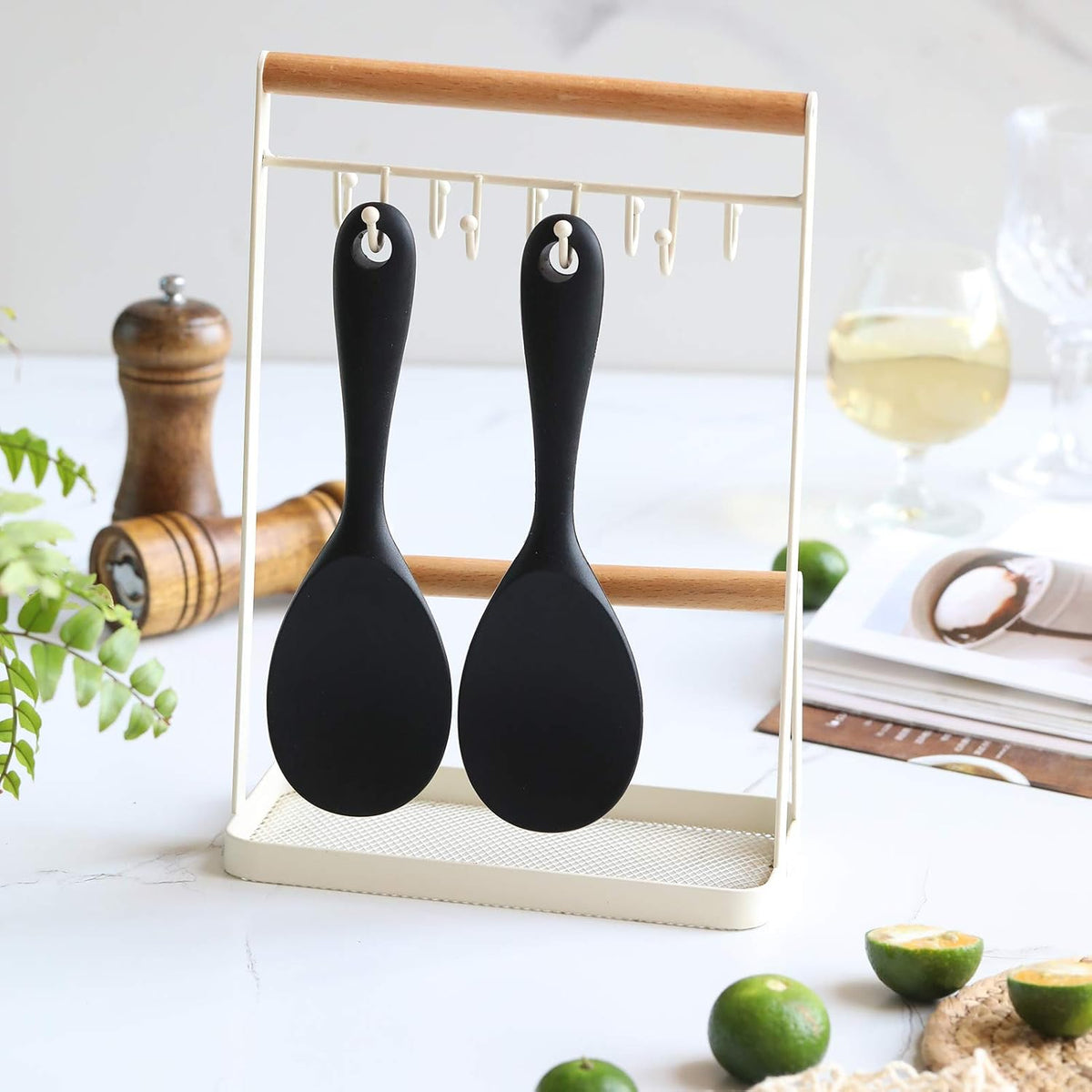 Dioycli 2 Pcs Rice Spoon Paddle Non-Stick Serving Spoon for Cookers, Black
