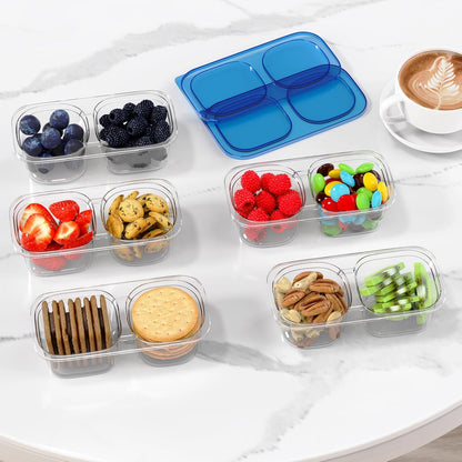 Snack Pack Containers for Kids, 5 Pack Reusable Snack Containers with Lids, 2 Compartment Small Bento Snack Box, BPA-Free, Lunchbox Accessories for Travel