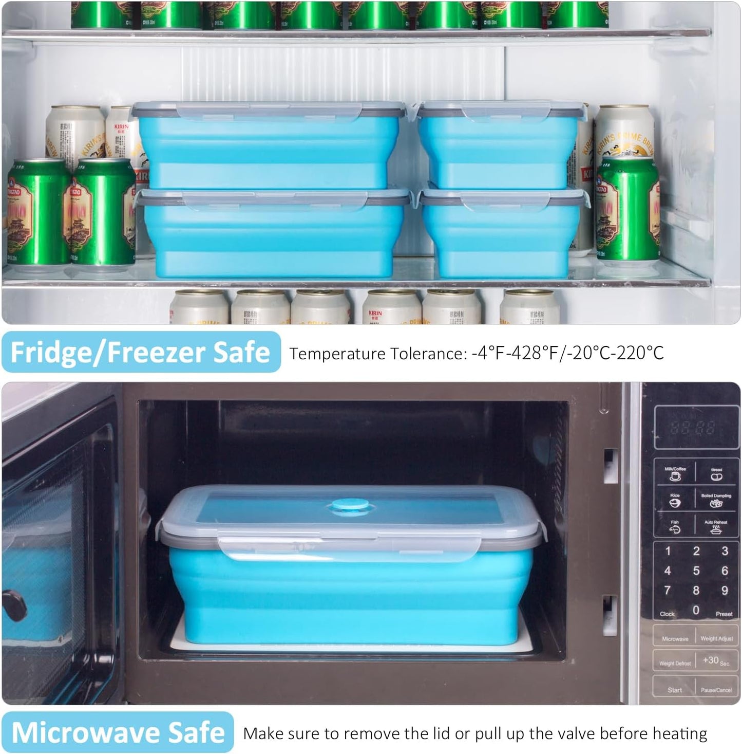 Collapsible Food Storage Containers with Lids, 4 Pack, 40 oz Silicone 1-Compartment Meal Prep Containers Reusable, Lunch Bento Boxes for Adults, Microwave Freezer Dishwasher Safe, BPA-Free, Black