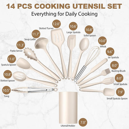 LIANYU 14 Pcs Silicone Kitchen Utensils Set with Holder, 446°F Heat Resistant Silicone Cooking Kitchen Utensils Spatula Set, Non-Stick & Dishwasher Safe Cooking Tools, Comfort Grip Handle, Black