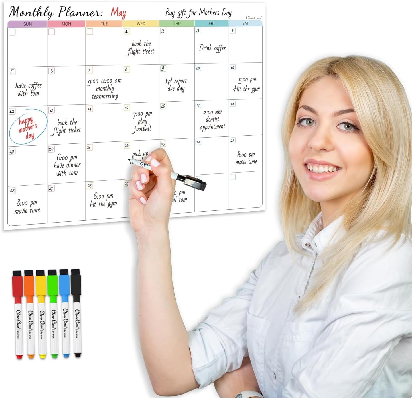 Non-Magnetic Dry Erase List for Fridge - Reusable 8"x11.5" List and Weekly Planning Board Stick to Most Smooth Surfaces - 3 Dry Erase Markers Included