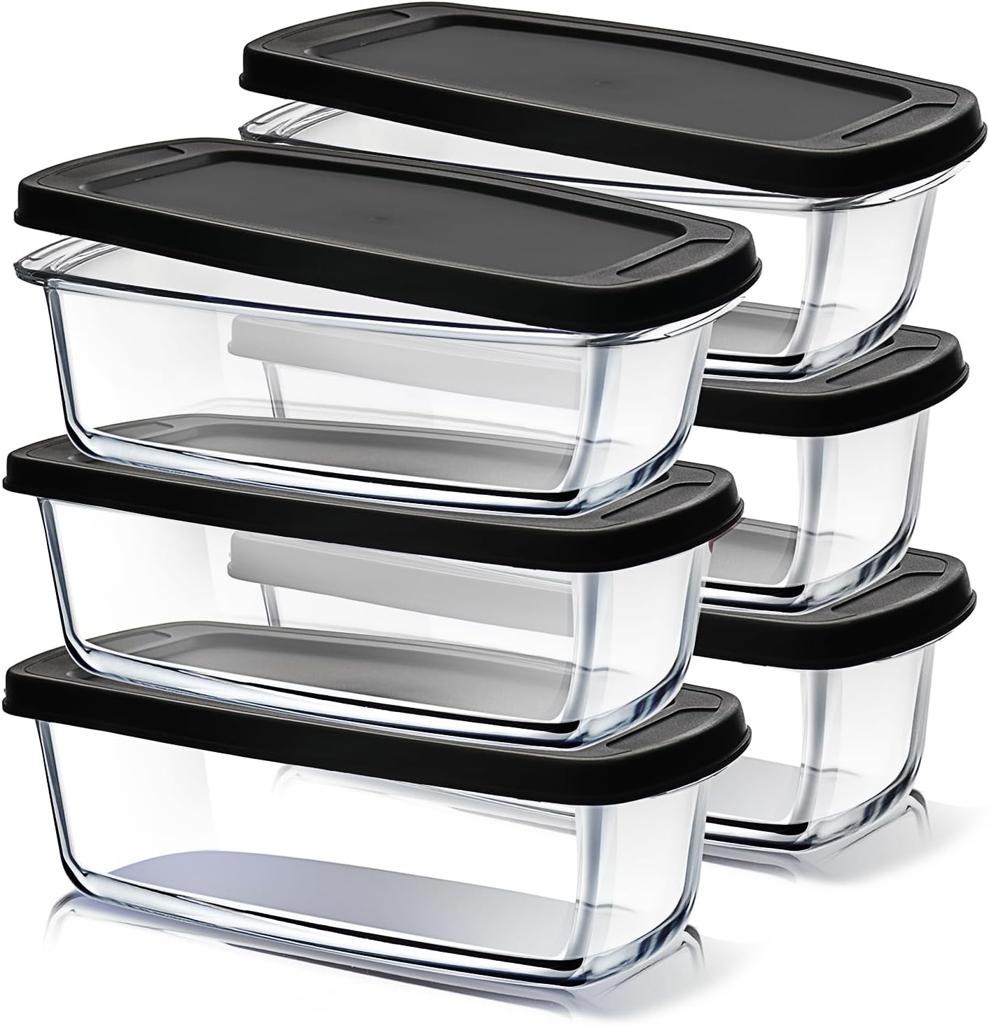 EATEX Glass Bread Pans for Homemade Bread Baking, 1.9 Quart Deep Rectangular Glass Food Storage Containers with Lids, 3 Bread Loaf Pans 3 Airtight Lids Black Microwave Oven & Freezer Safe