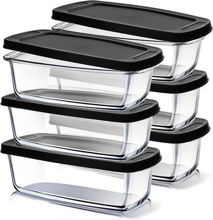 EATEX Glass Bread Pans for Homemade Bread Baking, 1.9 Quart Deep Rectangular Glass Food Storage Containers with Lids, 3 Bread Loaf Pans 3 Airtight Lids Black Microwave Oven & Freezer Safe