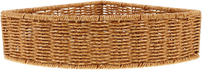Sturdy Triangle Corner Basket with Imitation Rattan Weaving, 10-inch Fan Shaped Storage Bin for Wardrobe and Home, Easy Access Corner Makeup Organizer for Fruit and Snacks