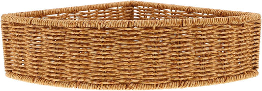 Sturdy Triangle Corner Basket with Imitation Rattan Weaving, 10-inch Fan Shaped Storage Bin for Wardrobe and Home, Easy Access Corner Makeup Organizer for Fruit and Snacks