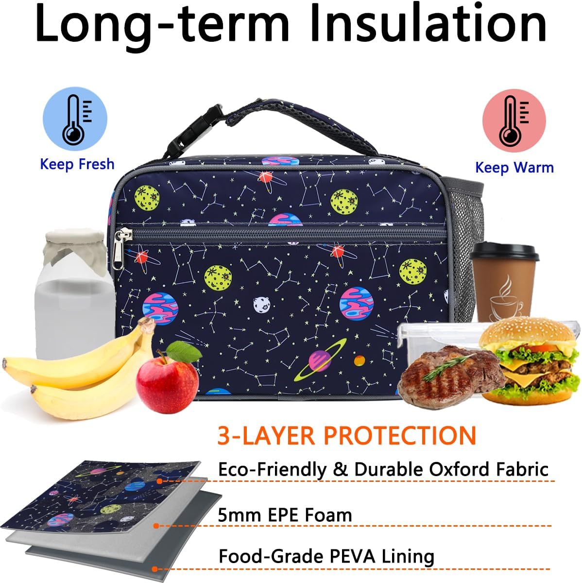GYEUKHAM Insulated Lunch Box for School, Thermal Reusable Durable Freezable Lunch Bags for Kids Boys Girls Men Women - Small Soft Cooler Portable Lunch Tote Kit for Work Picnic Travel,Black