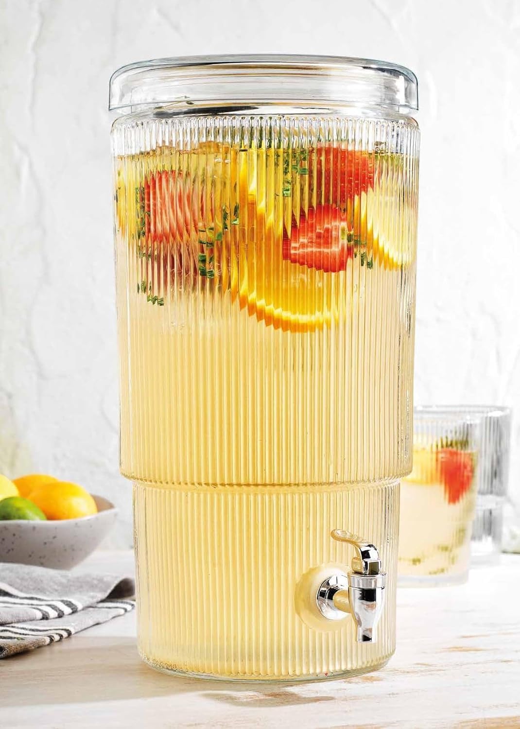 3 Gallon Classic Ice Cold Clear Glass Mason Jug Drink Beverage Dispenser Durable On Galvanized Stand With Leak Free Spigot-Easy Filling For Outdoor, Parties & Daily Use Lid