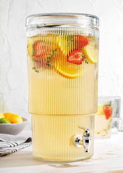 3 Gallon Classic Ice Cold Clear Glass Mason Jug Drink Beverage Dispenser Durable On Galvanized Stand With Leak Free Spigot-Easy Filling For Outdoor, Parties & Daily Use Lid