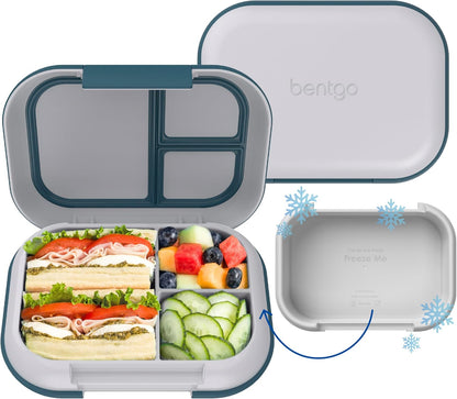 Bentgo Chill Max Leak-Proof XL Lunch Box - Included Ice Pack Keeps Food Cold; 5-Cup Capacity for Adults & Ages 8+, 3 or 4 Compartment Bento Box, BPA-Free, Dishwasher Safe (Bone & Glacier Blue)