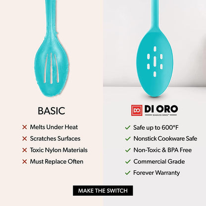 DI ORO Silicone Spoons for Cooking - Large Kitchen Spoons for Mixing, Serving, & Stirring - 600°F Heat-Resistant Non Stick Utensils – Big Solid & Slotted - Dishwasher Safe (2pc, Black)