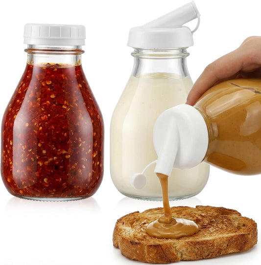 2pcs 16oz Salad Dressing Bottle, Salad Dressing Shaker Glass Dispenser