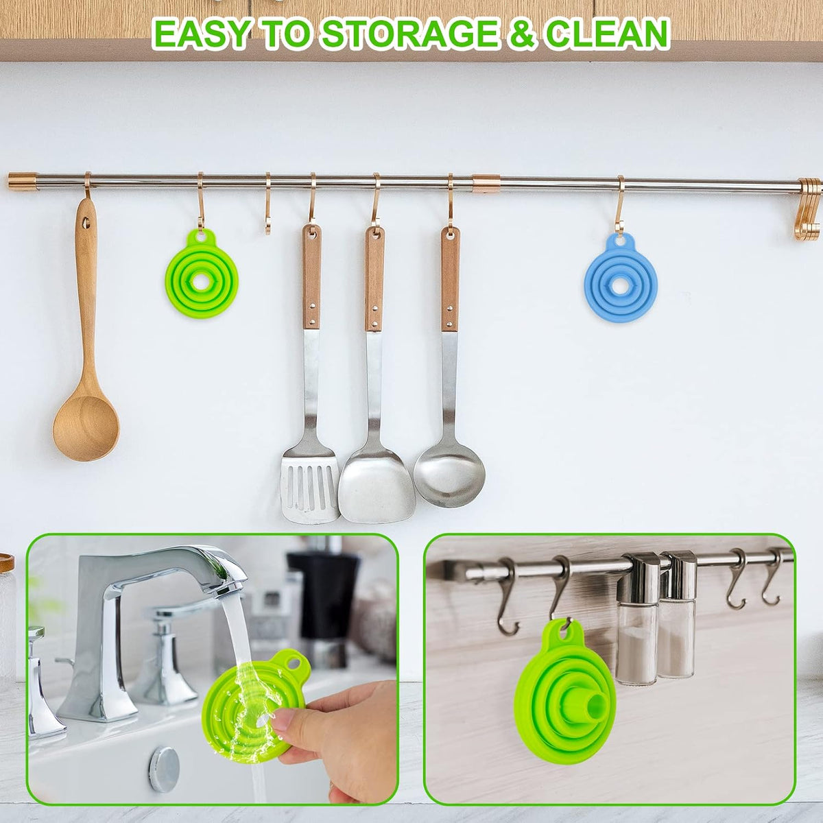 Kitchen Funnel Set, Collapsible Silicone Funnel for Filling Bottles, Beverage, Lab, Oil, Paint - Kitchen Gadgets Accessories Multicolor