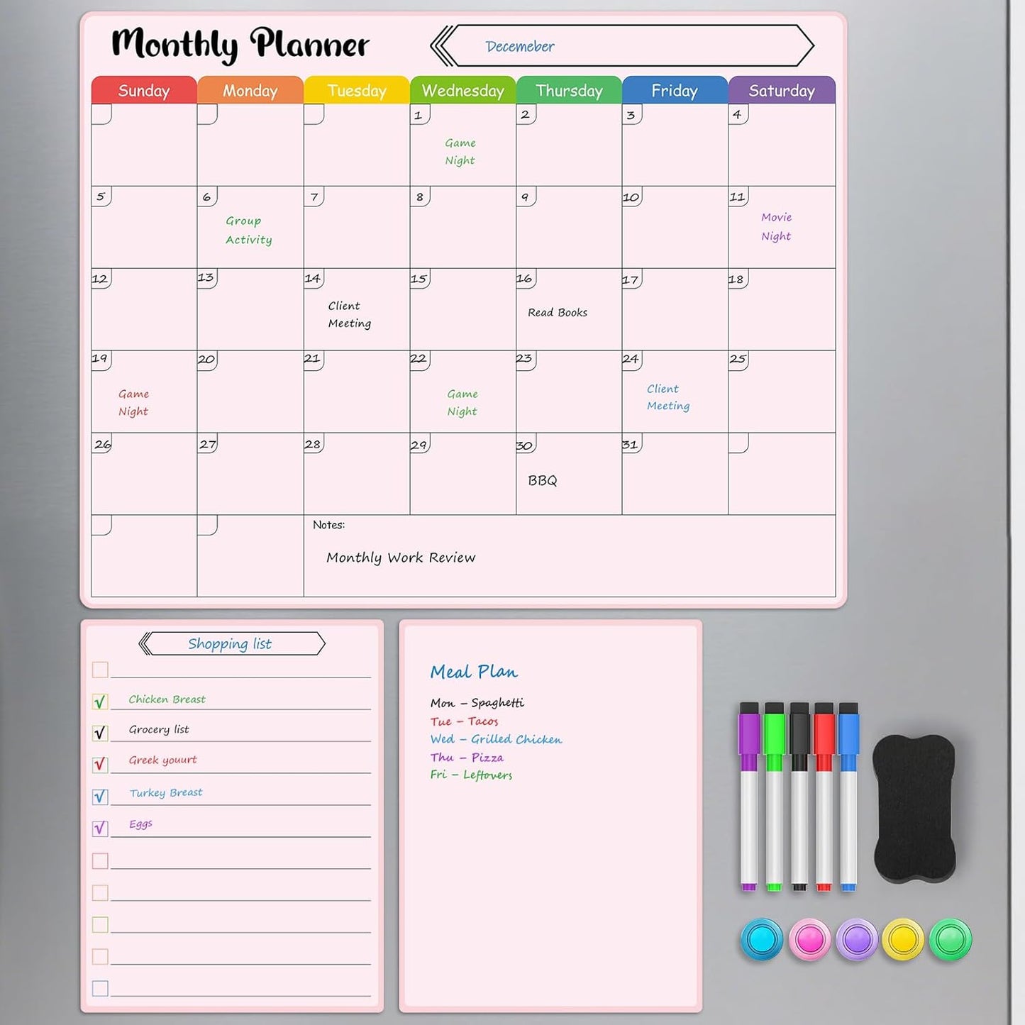MaxGear 4 Pack Magnetic Fridge Calendar Set, 15" x 11.5" Dry Erase Whiteboard Calendar for Refrigerator, Includes Monthly, Weekly, List and Small Board with 5 Markers, 1 Eraser and 5 Magnets