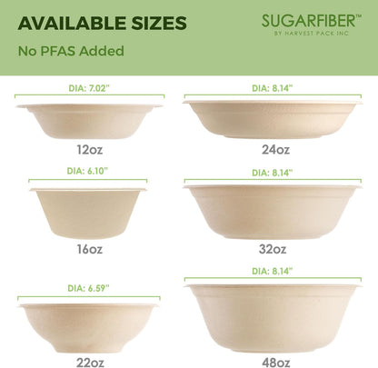 32oz Compostable Paper Bowls Disposable Round Natural Soup Bowls, 50 Count