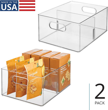 iDesign Divided All-Purpose Bin for Kitchen and Pantry Storage - Set of 2 - Clear - Made in USA