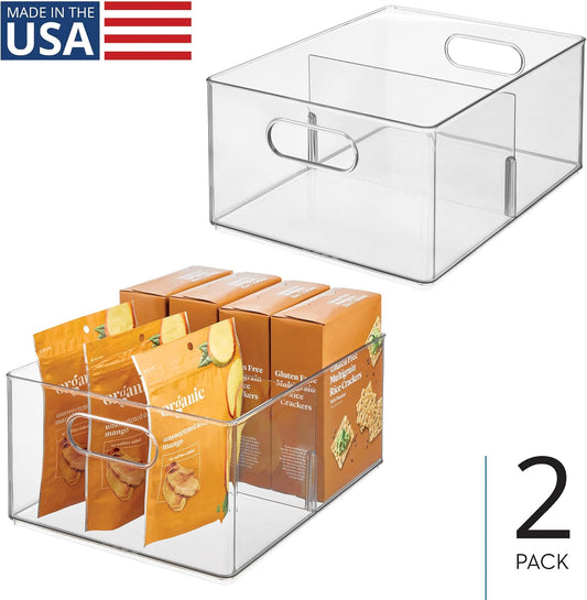 iDesign Divided All-Purpose Bin for Kitchen and Pantry Storage - Set of 2 - Clear - Made in USA