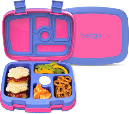 Bentgo Kids Bento-Style 5-Compartment Leak-Proof Lunch Box - Ideal Portion Sizes for Ages 3 to 7 - Durable, Drop-Proof, Dishwasher Safe, PFAS & BPA-Free & Made with Food-Safe Materials (Purple)