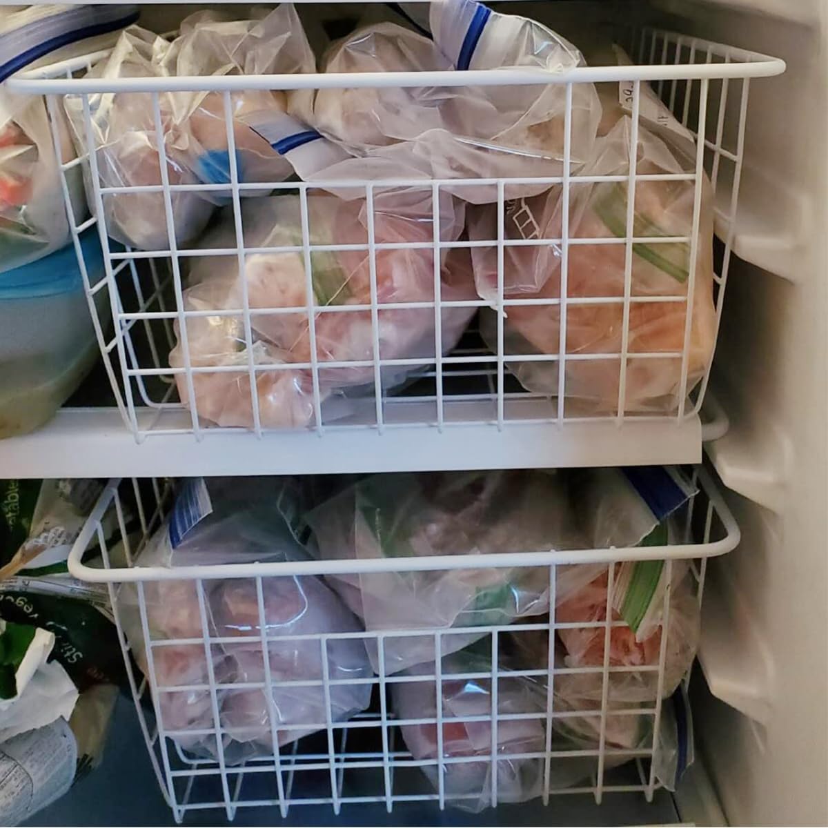 3 Pack Large Wire Baskets for Organizing 14.2'' Metal Wire Baskets with Built-in Handles, Wire Storage Basket Black Metal Freezer Organizer Wire Basket for Pantry, Cabinets, Bathroom