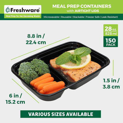 Freshware Meal Prep Containers 1 Compartment Food Storage Containers with Lids, Bento Box, BPA Free, Stackable, Microwave/Dishwasher/Freezer Safe (28 oz), 50 Count (Pack of 1)