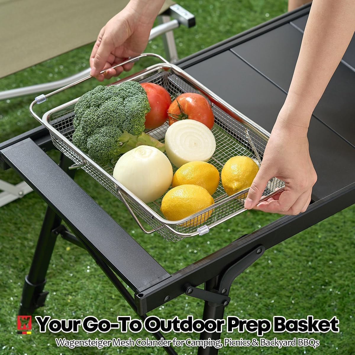 WAGENSTEIGER Extendable Dish Rack with Feet, Vegetable Colander Basket, Stainless Steel Dish or Silverware Drying Rack, Ultimate Kitchen Organizer Over the Sink (11.81 x 8.27 x 2.76 Inches)