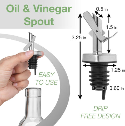 GREENOLIVE Olive Oil and Vinegar Dispenser Set - 17 oz. Glass Bottles with No-Drip BPA-Free Spouts - Stylish O and V Identifiers for Kitchen and Dining Use, Olive Oil Dispenser Bottle - Set of 2
