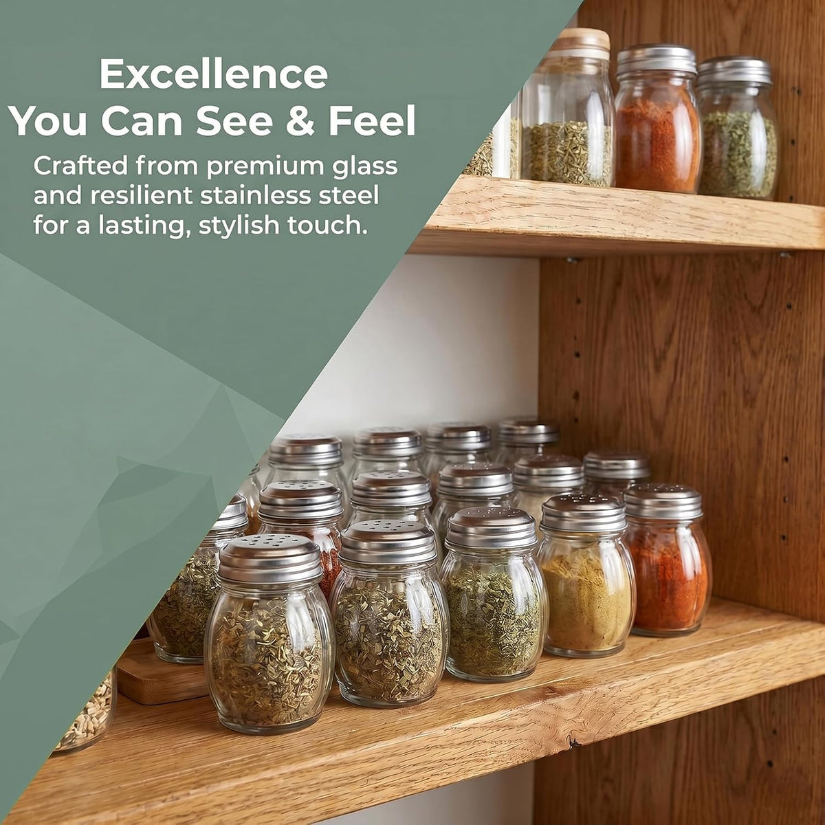 Nicunom 20 Pack 6 Oz Spices Shaker with Perforated Stainless Steel Lid, Swirl Glass Parmesan Cheese Shaker with Slotted Caps, Salt and Pepper Shakers Set, Seasonings Spice Retro Style Dispensers
