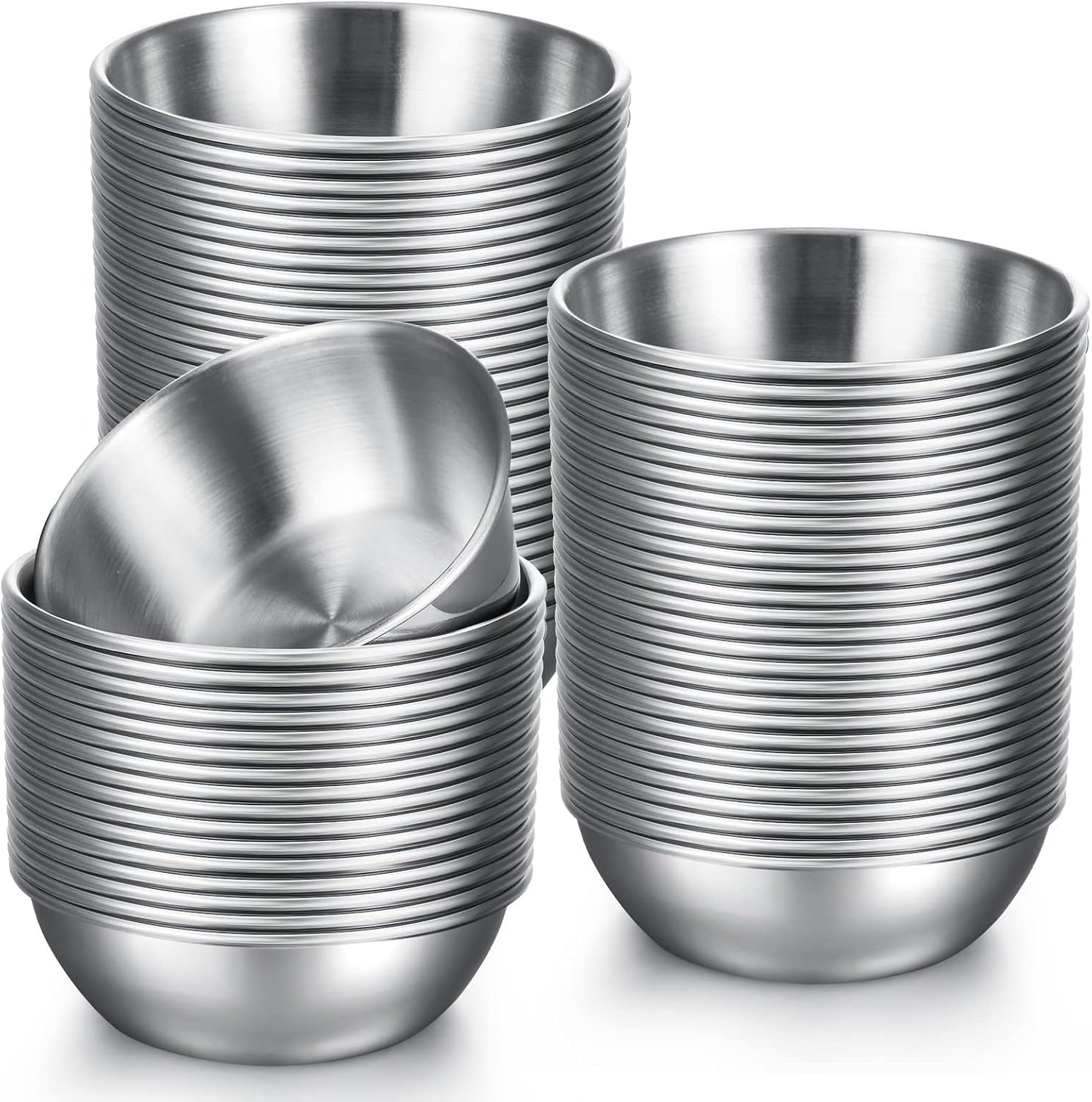 Tanlade 50 Pcs Metal Sauce Bowls 3.2 Inch Round Stainless Steel Seasoning Dishes Cups Mini Saucers Plates Small Sushi Dipping Bowls for Prep Ramekins Kitchen Party Supplies(Silver)