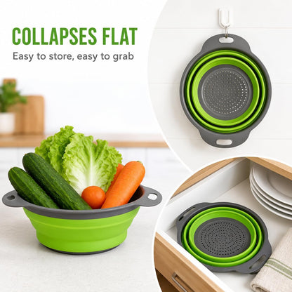 2-Piece Collapsible Colander Set, Large and Medium, Gray and Green