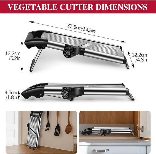 Masthome Adjustable Mandoline Slicer, Thin to 9mm Slice, 4.5mm & 9mm Julienne - Vegetable Cutter for Potato Carrot Onion - Stainless Steel - with Glove & Brush (Red)