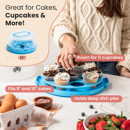 Cake Carrier with Lid and Handle – 10" Cake Storage Container with Baking Accessories, Cake Stand with Baking Pan, Cupcake Tray, Cake Boards & Piping Set