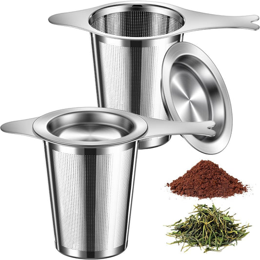 2PCS Tea Infuser for Loose Leaf Tea, BOMANSI BOMS Loose Leaf Tea Steeper Strainer with Double Handles, Extra Fine Mesh Ball Infusers, Diffuser Holder Filter for Mugs, Tea Strainers for Loose Tea