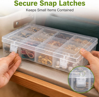 APACALI 6 Pack Plastic Organizer Box with Dividers, 18 Grids Clear Tackle Box Organizer, Adjustable Compartment Storage Boxes for Beads, Jewelry, Crafts, Fishing Lures, Screws and Small Parts