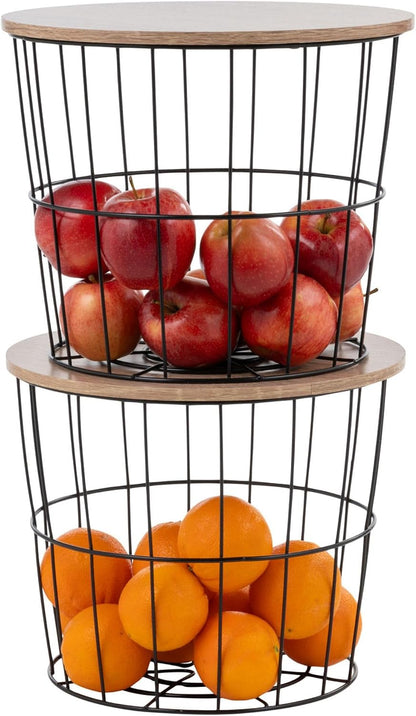IRIS USA Wire Basket for Pantry Organizers and Storage, 2 Pack, Potato and Onion Storage, Easy Assembly, Stackable Storage Bins, Kitchen Cabinet Bathroom Shelf Organizers for Veggie, Fruit, Snack