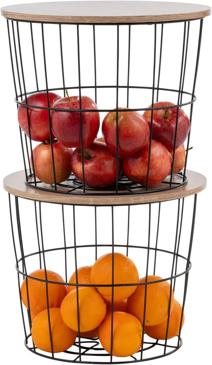 IRIS USA Wire Basket for Pantry Organizers and Storage, 2 Pack, Potato and Onion Storage, Easy Assembly, Stackable Storage Bins, Kitchen Cabinet Bathroom Shelf Organizers for Veggie, Fruit, Snack
