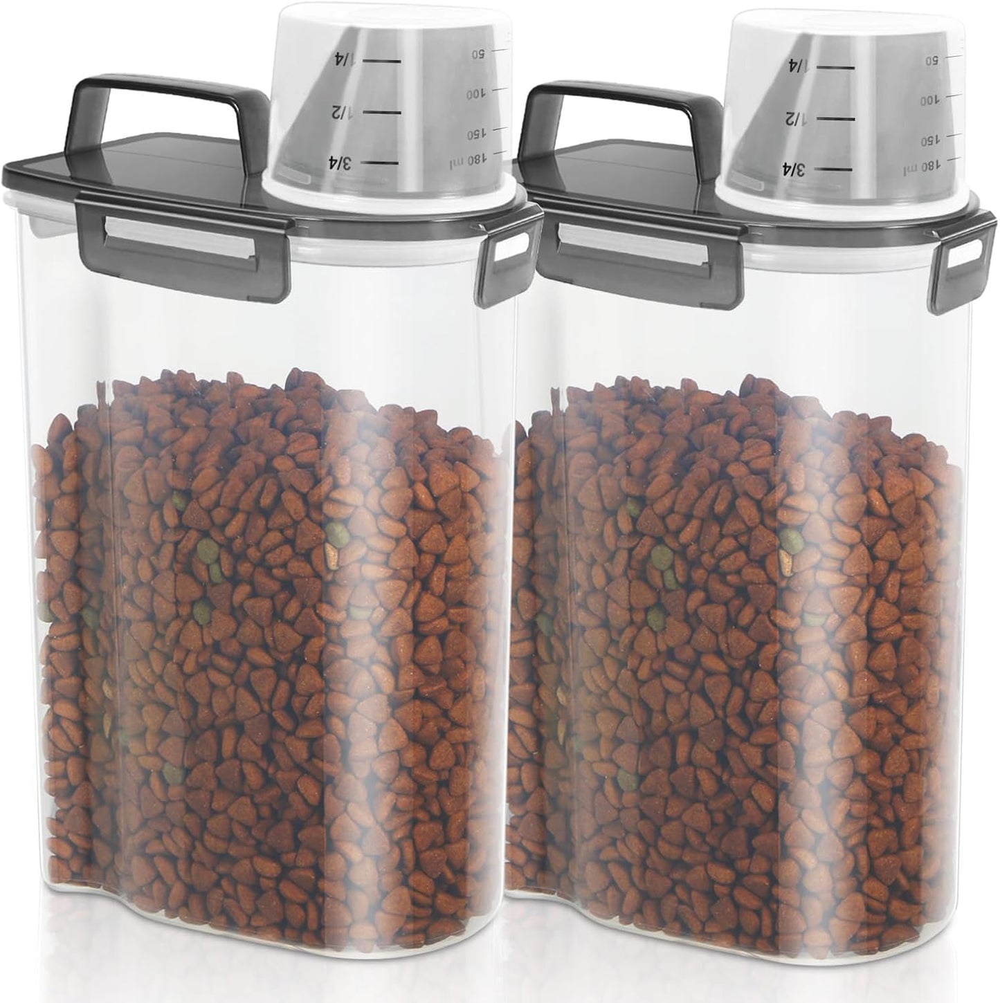 TBMAXS 2 Pack 3 Lbs Dog Cat Food Storage Containers for Travel, Portable Pet Food Storage Container, Easy-Pouring Bird Seed Dispenser, Airtight Rice Cereal Oatmeal Flour Holder -Beige