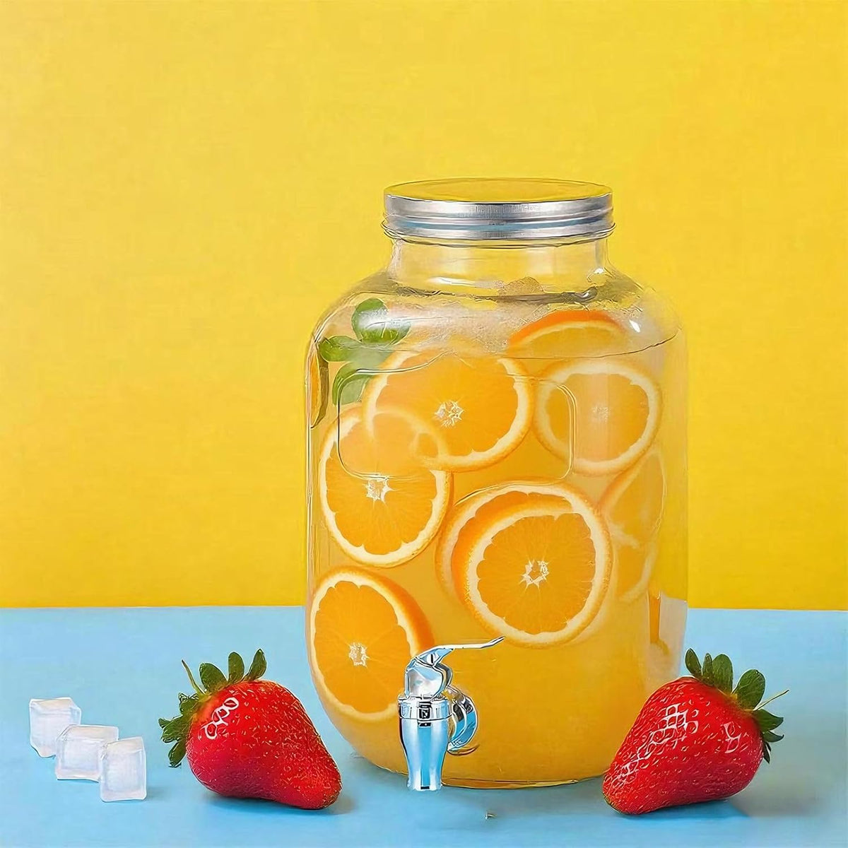 1 Gallon Glass Drink Dispensers For Parties 2PACK, Beverage Dispenser, Glass Drink Dispenser with Stand Stainless Steel Spigot, Lemonade Dispenser for BBQ Picnic, Party