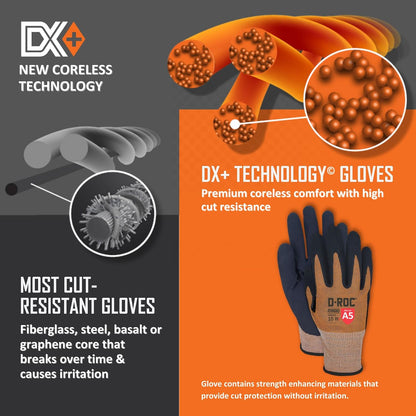MAGID D-ROC ANSI A5 DX+ Technology VersaTek Grip Work Gloves, 1 Pair, Size 7/Small, DXPG53