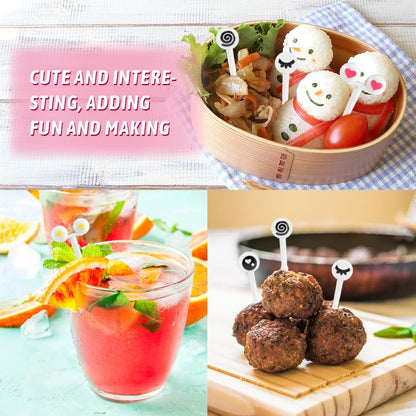 CALIDAKA 55Pcs Kids Bento Box Accessories Including Animal Food Picks Mini Condiment Bottles Ketchup Squeeze Bottle,Salad Dressing Container for Camping Kids Box Accessories