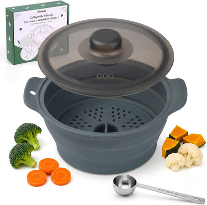 42oz Collapsible Silicone Microwave Steamer for Vegetables, Green