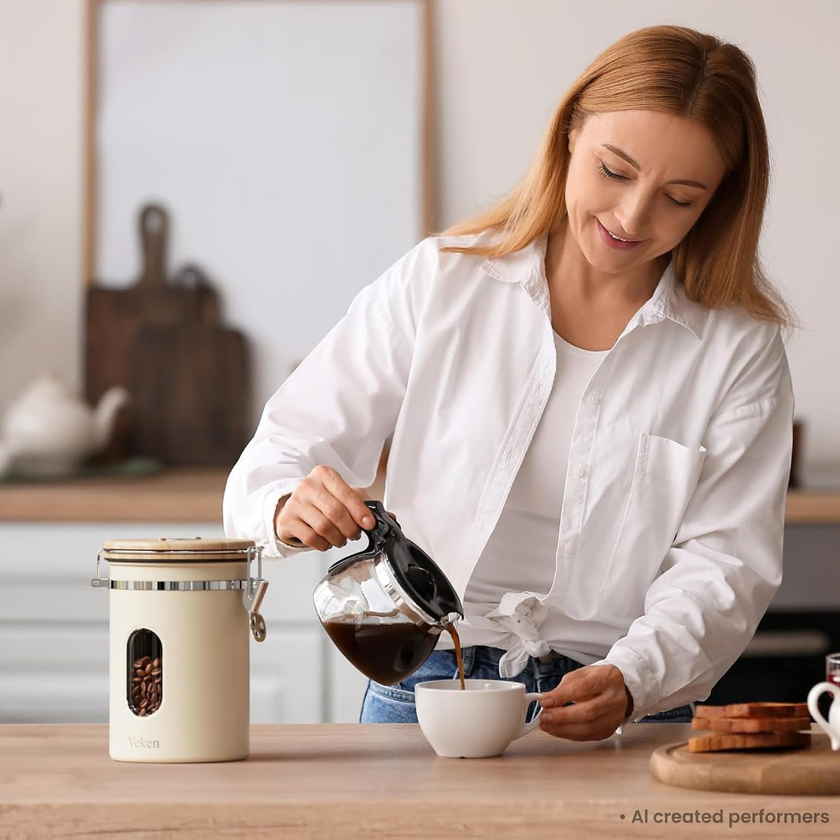 Veken Coffee Canister with Window, Family Choice Awards Winner, Airtight Stainless Steel Home Kitchen Food Storage Container with Lids for Grounds, Beans, Tea, Flour,Cereal,Sugar Jars,Scoop,16OZ,Black