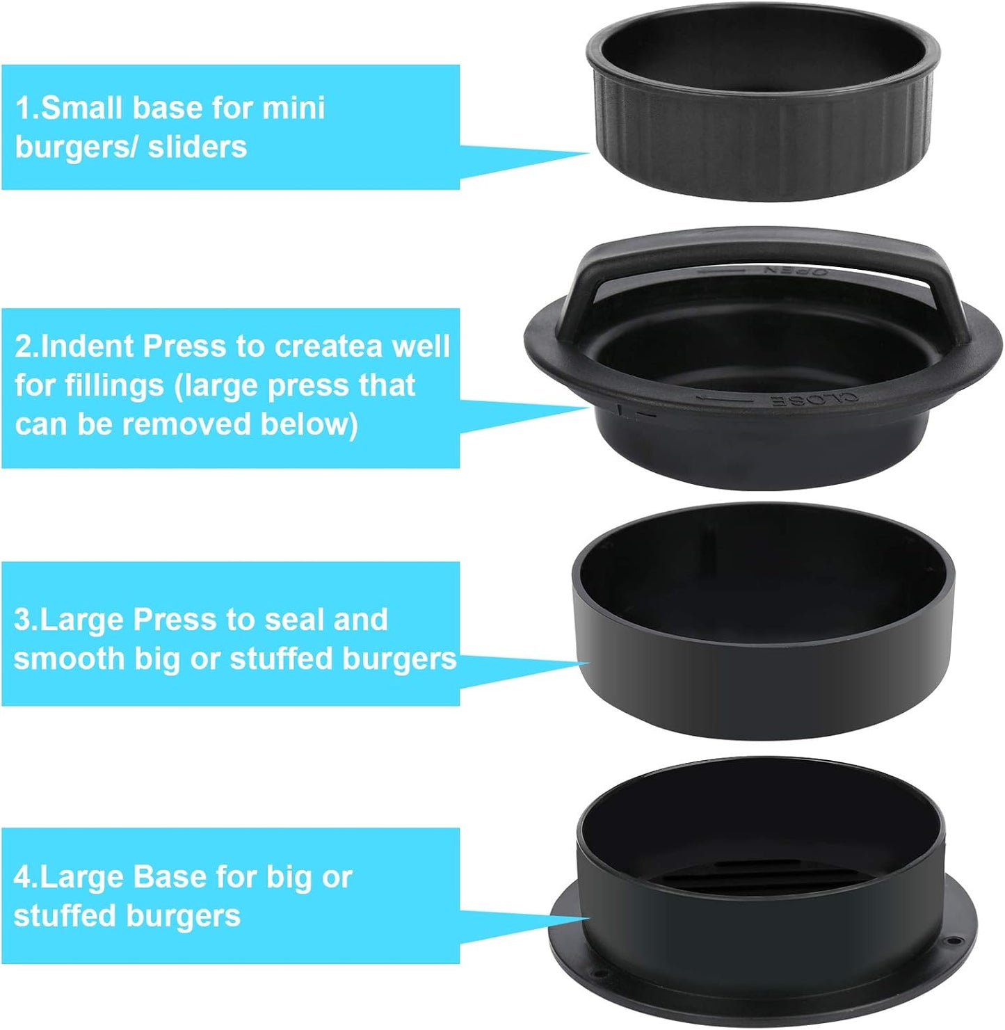 3 in 1 Stuffed Burger Press Patty Maker Rings Molds Kit, Non Stick Stuffer Hamburger Press Patty Maker - with 100 Pcs Wax Hamburger Patty Paper, Sausage Patty Press for Slider/Pattie/Grilling HAHAYOO