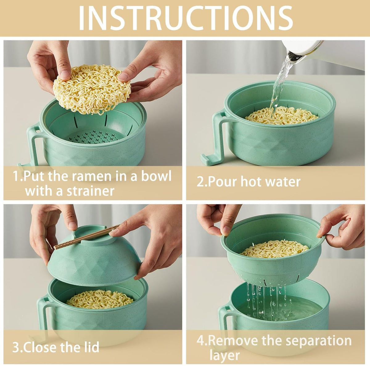 2 Sets 40 oz Microwave Ramen Bowl with Handles, Yellow,Orange