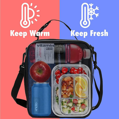 opux Insulated Lunch Box for Men Women Adult, Compact Lunch Bag for Kids Boy Girl Teen, Soft Lunch Cooler Bag for Work School, Leakproof Lunchbox Lunch Pail with Clip-on Buckle, Grey Flowers
