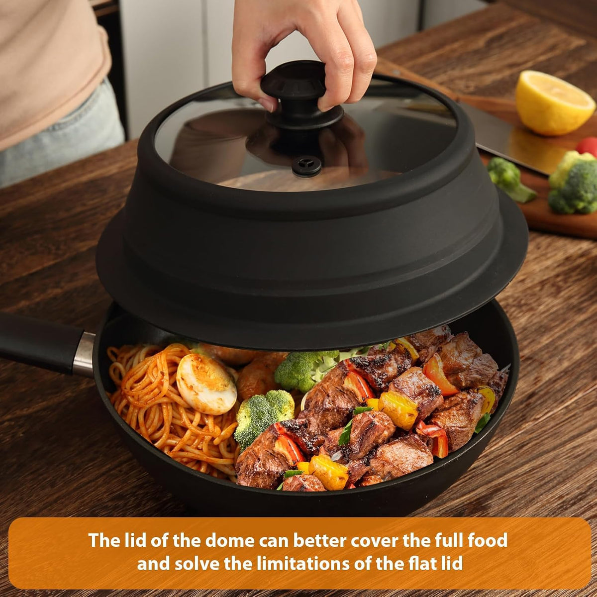 Collapsible Microwave Splatter Lid with Vented Tempered Glass Cover Wok Lid for Microwave Safe, Stockpot Steamer Pot Pan Round Bowl 6" 7" 8" 9" 10" 11" 12" Universal Multifunction Silicone Cover