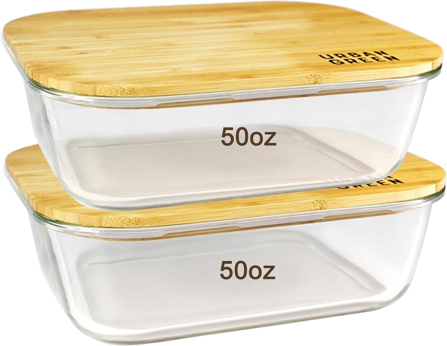 Urban Green Glass Food Container with Bamboo Lid, Airtight food storage Containers set, Glass Meal Prep Containers Set of 5, Dishwasher & Oven Safe
