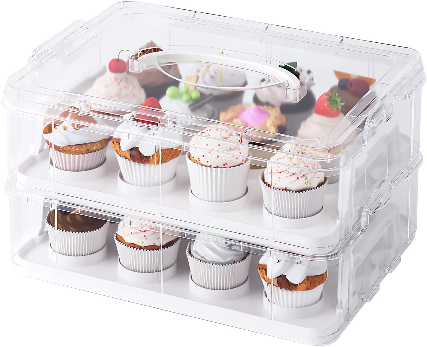 Cupcake Carrier with Lid and Handle,Cookie, Cake, Cupcake and Brownie Storage Carrier, Holds 12 Standard Cupcakes