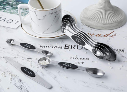 Magnetic Measuring Spoons Set of 8 Stainless Steel Dual Sided Stackable Measuring Spoons Nesting Teaspoons Tablespoons for Measuring Dry and Liquid Ingredients