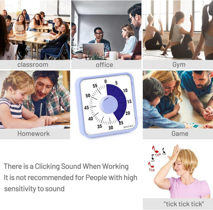Secura 60-Minute Visual Countdown Timer, 7.5-Inch Oversize Classroom Visual Timer for Kids and Adults, Durable Mechanical Kitchen Timer Clock with Magnetic Backing (Blue)