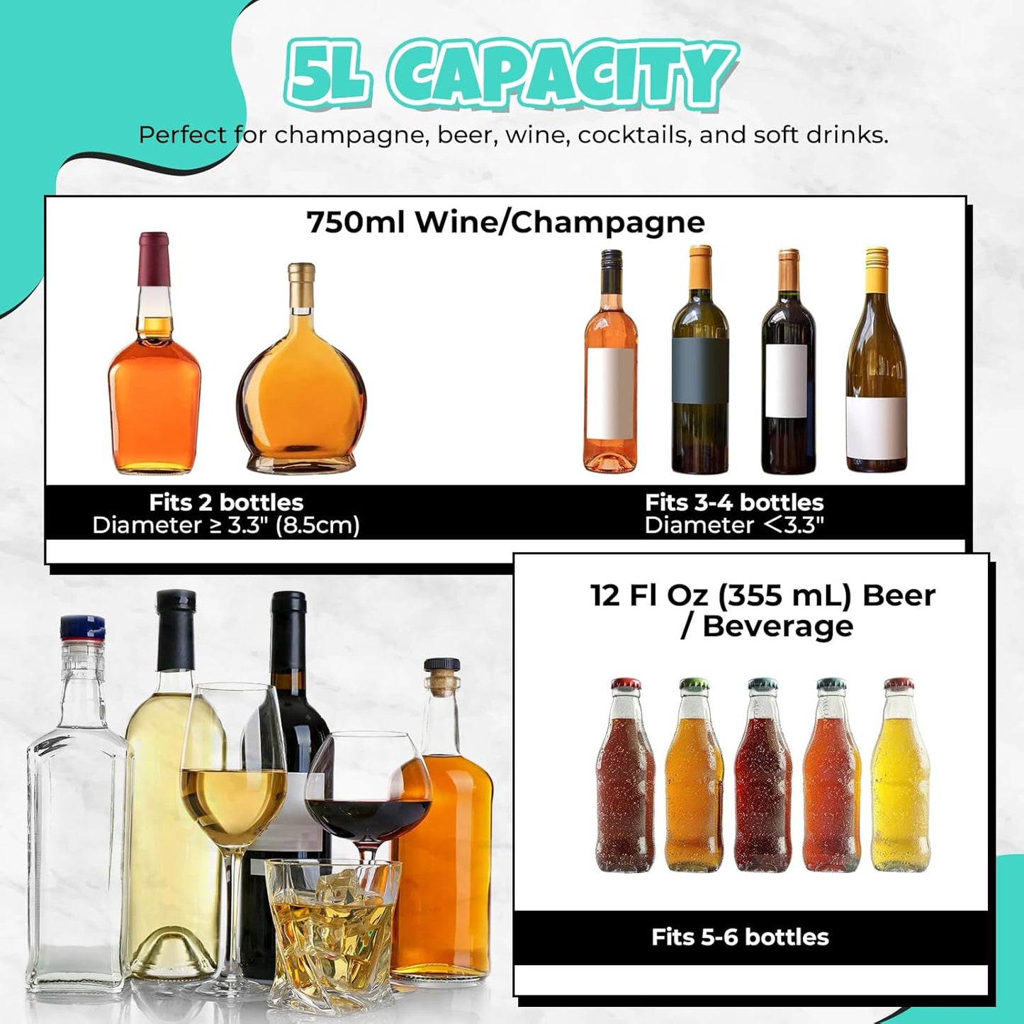 Ice Buckets 2-Pack, 5L Large Clear Acrylic Beverage Tubs with Scoops, Plastic Champagne Wine Beer Cooler for Parties, Mimosa Bar, Cocktail & Outdoor Events, Beverage Cooling Buckets