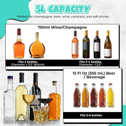 Ice Buckets 2-Pack, 5L Large Clear Acrylic Beverage Tubs with Scoops, Plastic Champagne Wine Beer Cooler for Parties, Mimosa Bar, Cocktail & Outdoor Events, Beverage Cooling Buckets